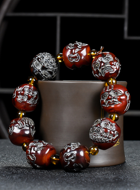 男女牦牛角雕刻十八罗汉手串