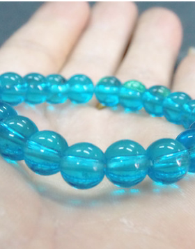 8mm玻璃珠手链 仿蓝水晶冰透佛珠手链 22颗串珠仿水晶弹力手串