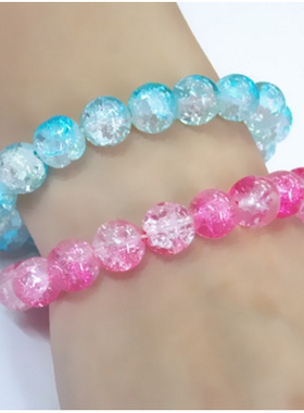 景区夜市热销货源 10mm双彩色碎花珠水晶手链内裂纹珠爆花手串