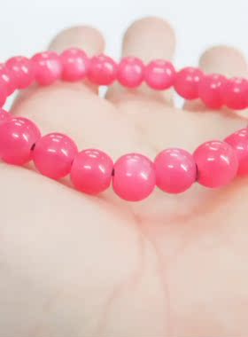 塑料树脂仿粉晶手链8mm玫红色成品手串儿童小礼物串珠手饰圆珠