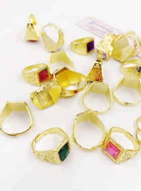 男士24K镀金男款方戒开口男式方形镶钻亚克力彩钻戒指古法宝石