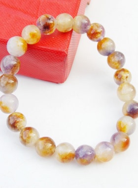 石英岩玉石8mm紫黄晶手链石英石单圈七彩玉石优化彩色手串饰品