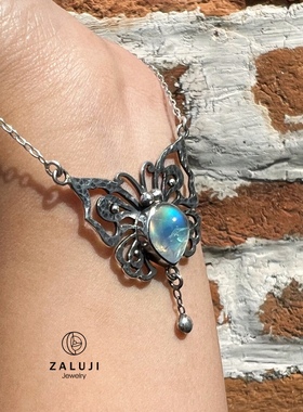 杂露集自制独立原创设计纯手工制作蝴蝶款彩虹月光石项链