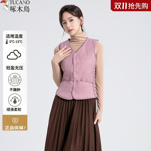 啄木鸟2025新款羊羔绒马甲女妈妈加厚保暖背心修身百搭羽绒棉内胆 - 图2