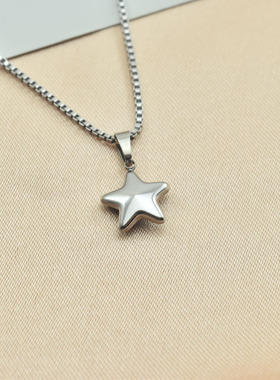 五角星吊坠项链水晶吊坠钛钢链条