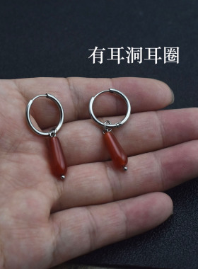 国风红玛瑙水滴无耳洞耳夹