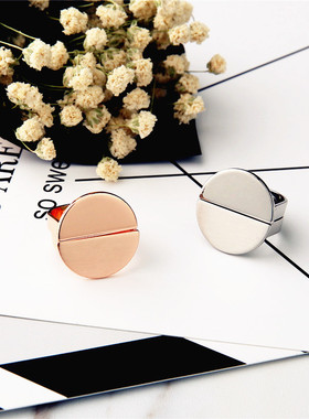 磨砂光面拼色几何戒指包邮