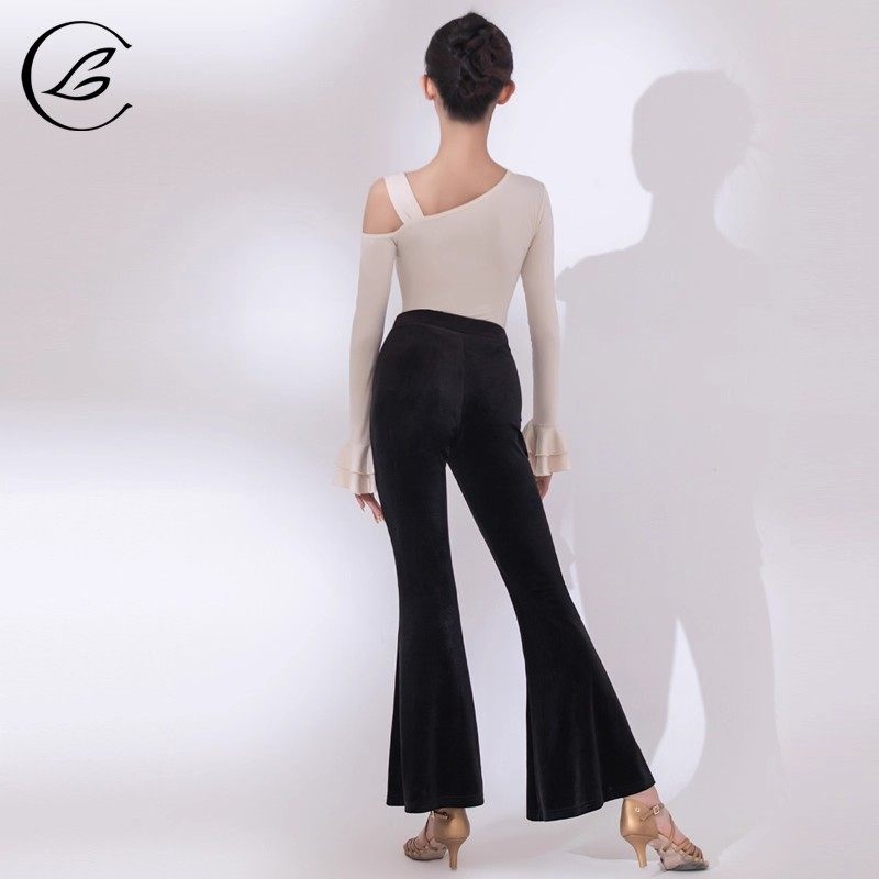 乐雅池拉丁舞服2025秋冬新款长袖斜肩裤子套装喇叭裤练功服女童,淘宝优惠券,粉丝福利购,淘宝优惠卷