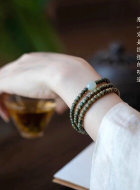 4mm绿檀和田玉古风小清新手链