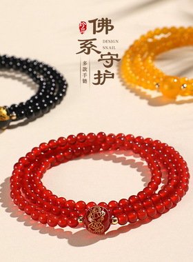 4mm红玛瑙串珠多圈手链男女款中国风财神玛瑙文艺佛珠手串首饰