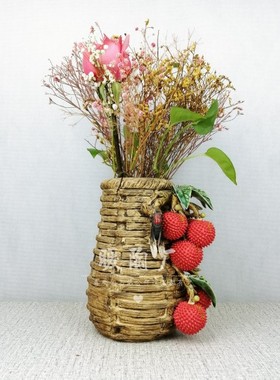 石湾公仔大师荔枝干花水培摆件