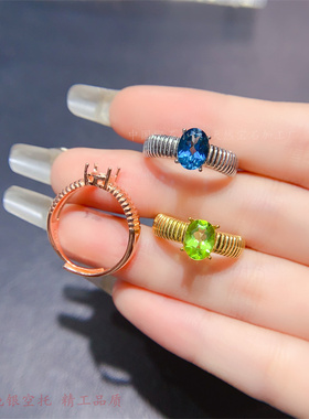 女s925纯银女戒空托宽戒臂竖条纹