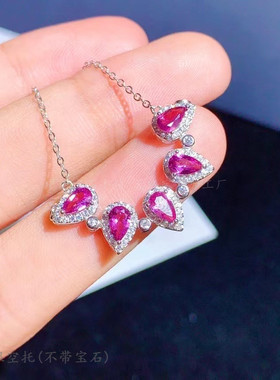 纯银吊坠空托水滴形精工石榴石