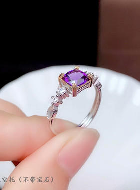 s925纯银方形3456mm戒指空托