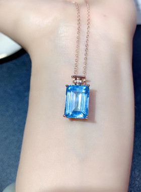 女银饰品长方托帕石简约气质