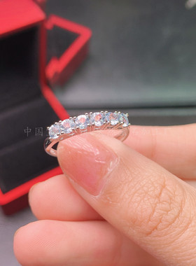 s925纯银镶钳天然戒指天然海蓝宝