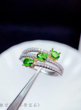 s925纯银戒指空托蛋面椭圆4mm