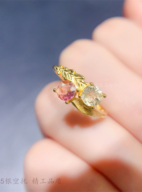 女s925纯银双粒石女戒圆形5*5