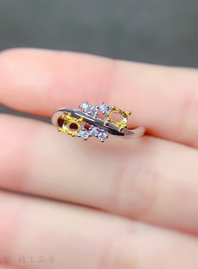 s925纯银椭圆形3*4mm双色戒指2粒