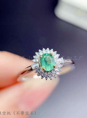 纯银蓝宝石祖母绿日韩风戒指空托