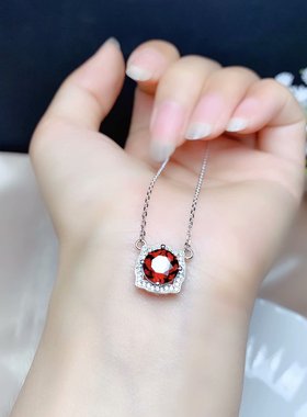 纯银圆形锁骨链克拉莫桑钻吊坠