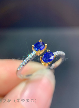 s925纯银戒指空托椭圆ins蓝宝石