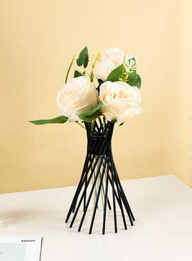 北欧ins铁艺金色水培花瓶仿真花插花器家居客厅办公桌摆件装饰品