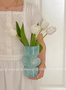 ins风简约复古中古玻璃花瓶水培鲜花插花器家居摆件桌面装 饰道具