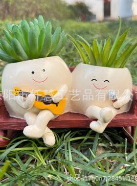 跨境创意多肉花盆树脂装饰摆件家居庭院唱歌款多肉花盆工艺品