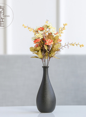 家居饰品黑色陶瓷花瓶仿真花干花花器电视柜台面摆件装饰干花花瓶