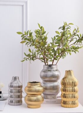 INS轻奢金银色简约几何抽象艺术陶瓷花瓶花器家居装饰摆件小满明