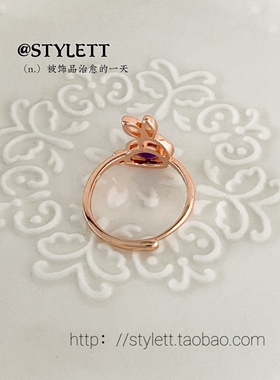 女电镀玫瑰金可爱紫水晶戒指活口