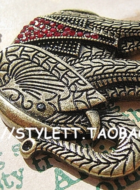 欧美复古风古铜做旧一定吉祥镶红钻大象长项链毛衣链饰品女