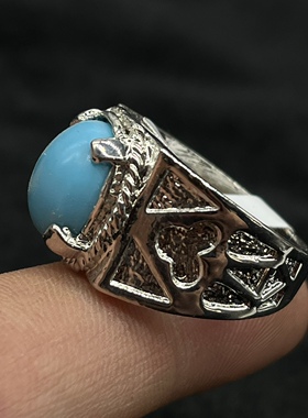 西藏民族风贵金属镶嵌绿松石戒指男款指环首饰文玩饰品影视道具