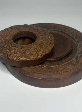 珍藏花梨木精雕龙纹带盖木器砚台 文房四宝 书法文具用品