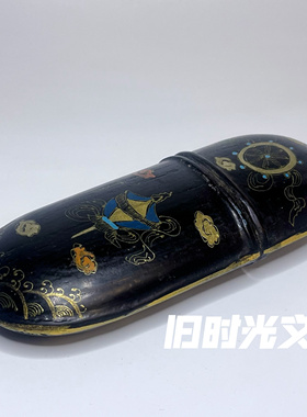 古玩杂项老物件老漆器漆器手绘龙民俗收藏品眼镜盒小众藏品盒子