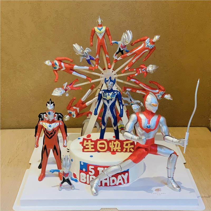 网红旋转摩天轮奥特曼蛋糕装饰插件超人男孩生日派对烘焙甜品摆件,淘宝优惠券,粉丝福利购,淘宝优惠卷