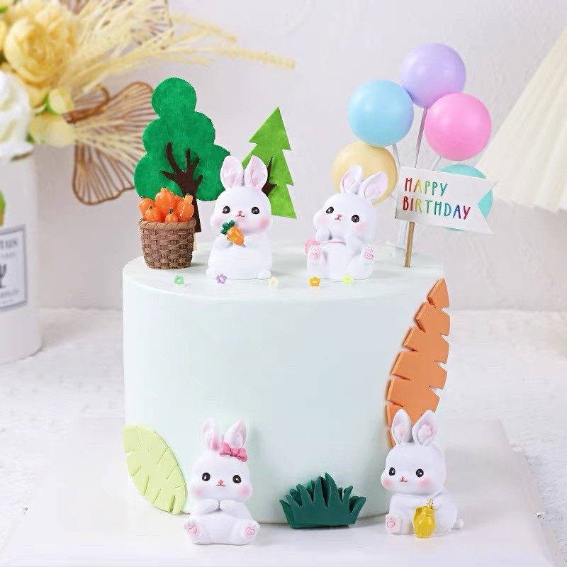 小兔子宝宝周岁礼蛋糕装饰摆件满月一岁啦男孩女孩生日甜品台插件