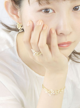 拼邮日本花朵淡水珍珠开口戒指