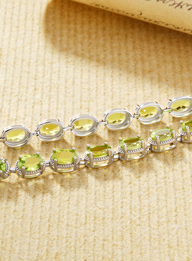 天然无烧橄榄石手链S925通体纯银