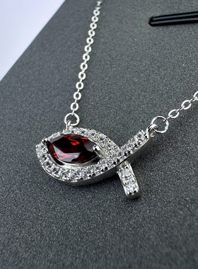 天然红石榴石吊坠女S925纯银项链