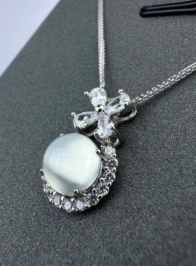 天然白月光吊坠女S925纯银项链