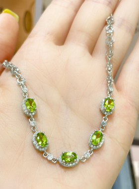 天然原矿橄榄石手链女S925纯银