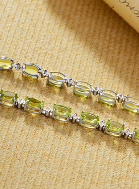 天然橄榄石手链女S925纯银镶嵌