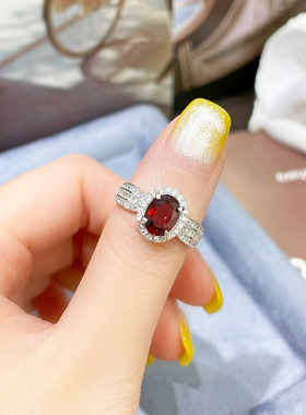 天然红色戒指女S925纯银高贵轻奢
