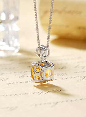 天然黄水晶方糖吊坠女S925银项链