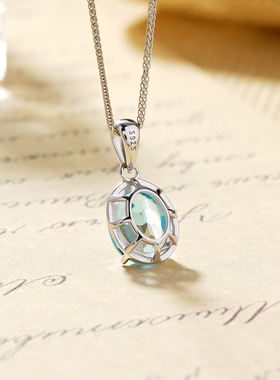 天然无烧托帕石吊坠S925银项链女