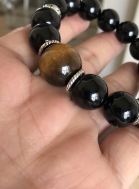 纯银男士开运黑玛瑙配饰虎眼石