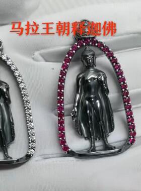 仿古纯银999足银释迦牟尼佛佛牌项链吊坠镶嵌藏式配饰可定制纯金