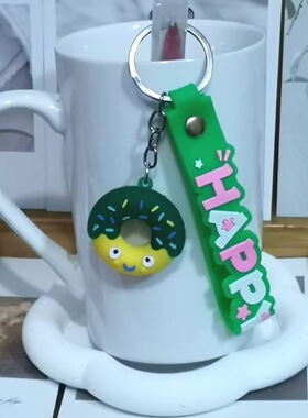 可爱甜甜圈钥匙扣糖果色HAPPY字母挂件创意ins风包包手机链配饰